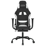 NNEVL Massage Gaming Chair with Footrest Black and White Fabric
