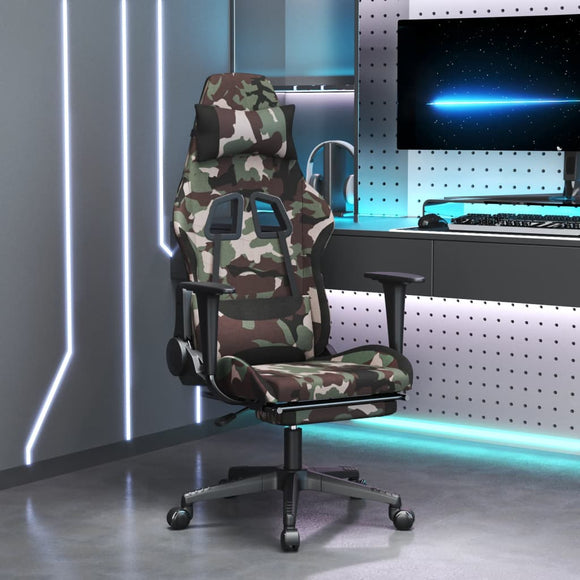 NNEVL Massage Gaming Chair with Footrest Black and Camouflage Fabric