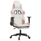 NNEVL Massage Gaming Chair with Footrest White&Pink Faux Leather