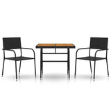 NNEVL 3 Piece Outdoor Dining Set Poly Rattan Black