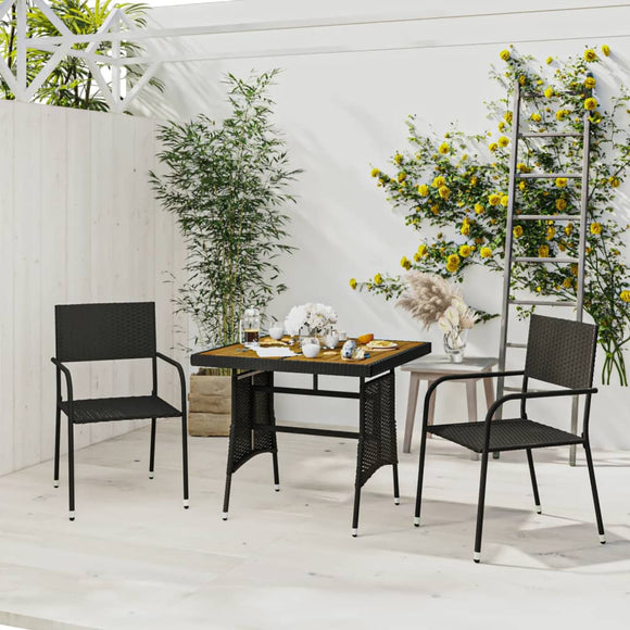 NNEVL 3 Piece Outdoor Dining Set Poly Rattan Black