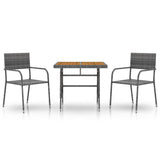 NNEVL 3 Piece Outdoor Dining Set Poly Rattan Grey