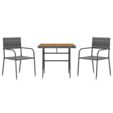 NNEVL 3 Piece Outdoor Dining Set Poly Rattan Grey