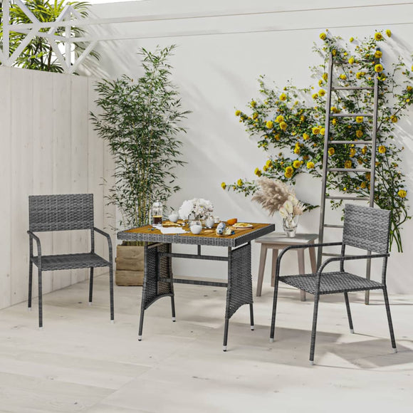 NNEVL 3 Piece Outdoor Dining Set Poly Rattan Grey