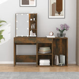 NNEVL LED Dressing Table with Cabinet Smoked Oak Engineered Wood
