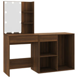 NNEVL LED Dressing Table with Cabinet Brown Oak Engineered Wood