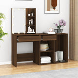 NNEVL LED Dressing Table with Cabinet Brown Oak Engineered Wood