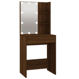 NNEVL LED Dressing Table with Cabinet Brown Oak Engineered Wood