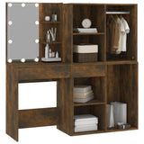 NNEVL LED Dressing Table with Cabinets Smoked Oak Engineered Wood