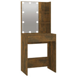 NNEVL LED Dressing Table with Cabinets Smoked Oak Engineered Wood