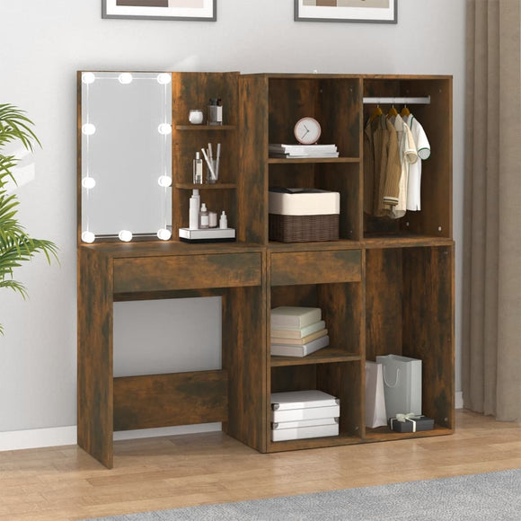 NNEVL LED Dressing Table with Cabinets Smoked Oak Engineered Wood