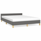 NNEVL Bed Frame with Headboard Dark Grey 153x203 cm Queen Fabric