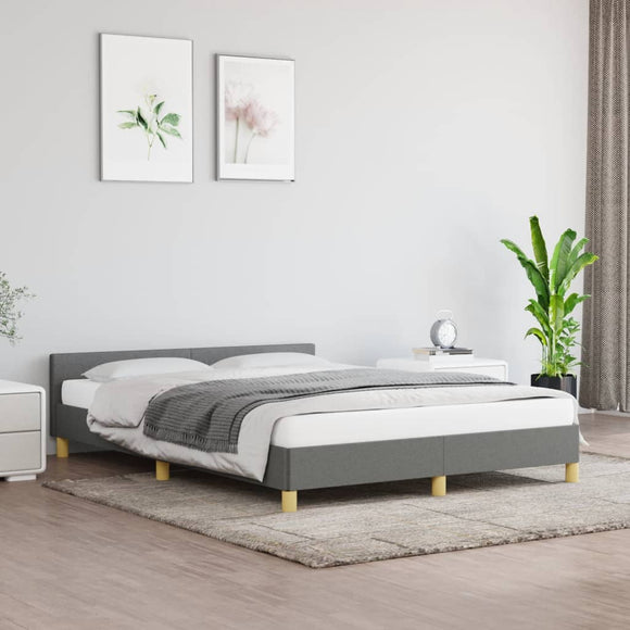 NNEVL Bed Frame with Headboard Dark Grey 153x203 cm Queen Fabric
