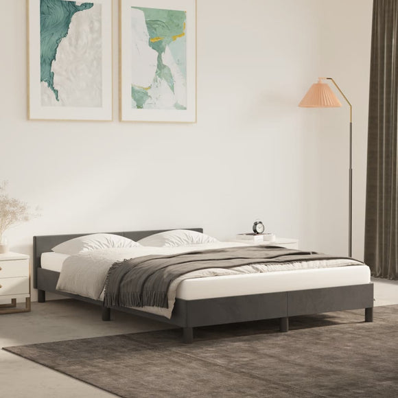 NNEVL Bed Frame with Headboard Dark Grey 137x187 cm Double Velvet