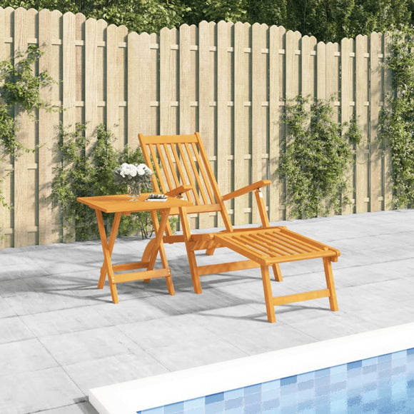 NNEVL Outdoor Deck Chair with Footrest and Table Solid Wood Acacia