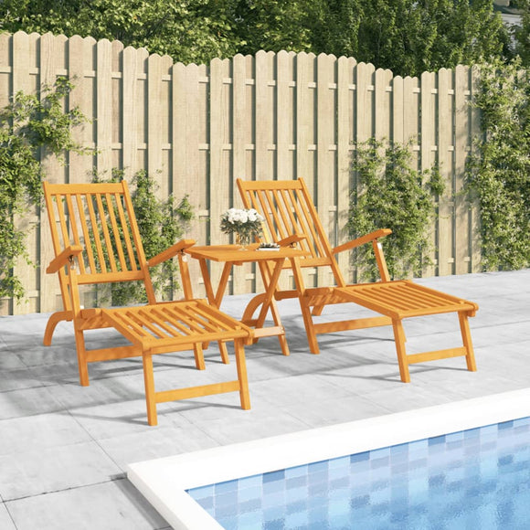 NNEVL Outdoor Deck Chairs with Footrests and Table Solid Wood Acacia