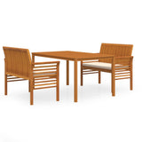 NNEVL 3 Piece Outdoor Dining Set with Cushions Solid Wood Acacia