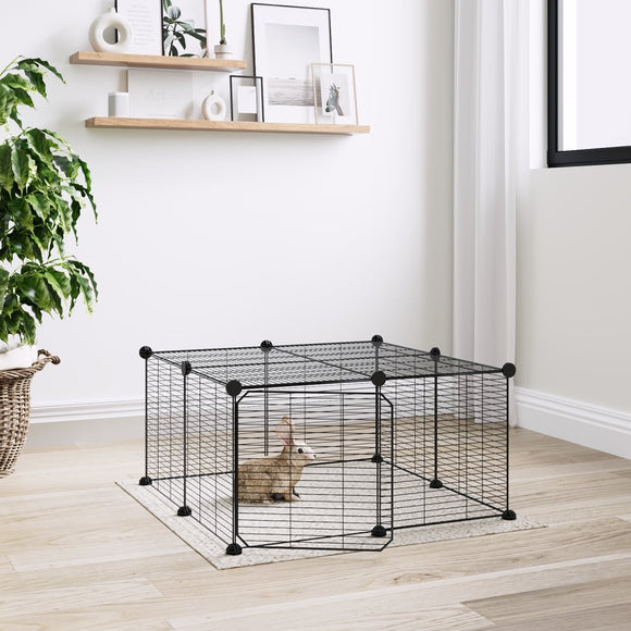 NNEVL 12-Panel Pet Cage with Door Black 35x35 cm Steel