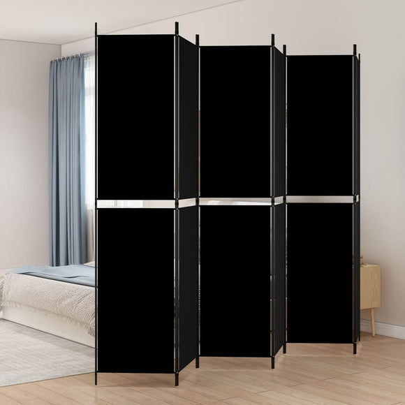 NNEVL 6-Panel Room Divider Black 300x220 cm Fabric