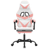 NNEVL Swivel Gaming Chair with Footrest White&Pink Faux Leather