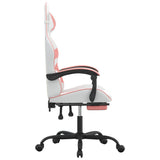 NNEVL Swivel Gaming Chair with Footrest White&Pink Faux Leather