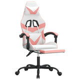 NNEVL Swivel Gaming Chair with Footrest White&Pink Faux Leather