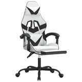 NNEVL Swivel Gaming Chair with Footrest White&Black Faux Leather