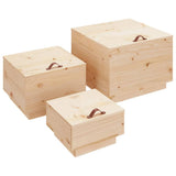 NNEVL Storage Boxes with Lids 3 pcs Solid Wood Pine