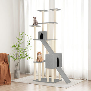 NNEVL Cat Tree with Sisal Scratching Posts Light Grey 190 cm