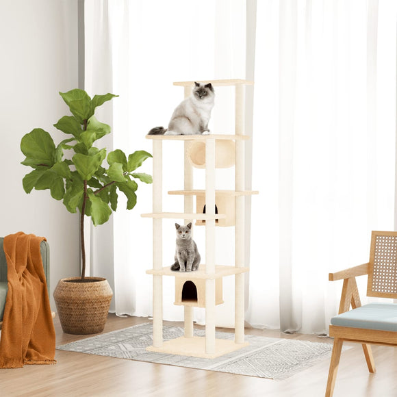 NNEVL Cat Tree with Sisal Scratching Posts Cream 169 cm