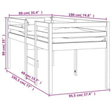 NNEVL High Sleeper Bed White 92x187 cm Single Bed Size Solid Wood Pine