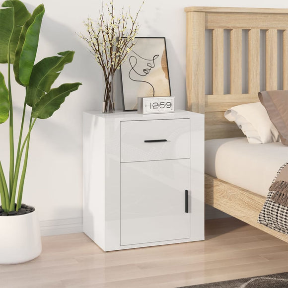 NNEVL Bedside Cabinet High Gloss White 50x36x60 cm Engineered Wood
