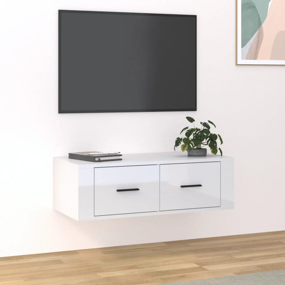 NNEVL Hanging TV Cabinet High Gloss White 80x36x25 cm Engineered Wood