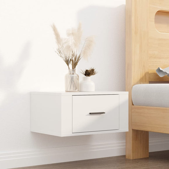 NNEVL Wall-mounted Bedside Cabinet High Gloss White 50x36x25 cm