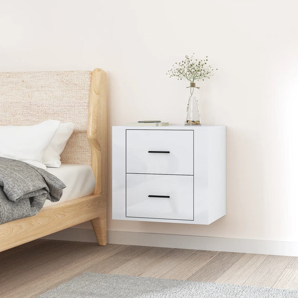 NNEVL Wall-mounted Bedside Cabinet High Gloss White 50x36x47 cm