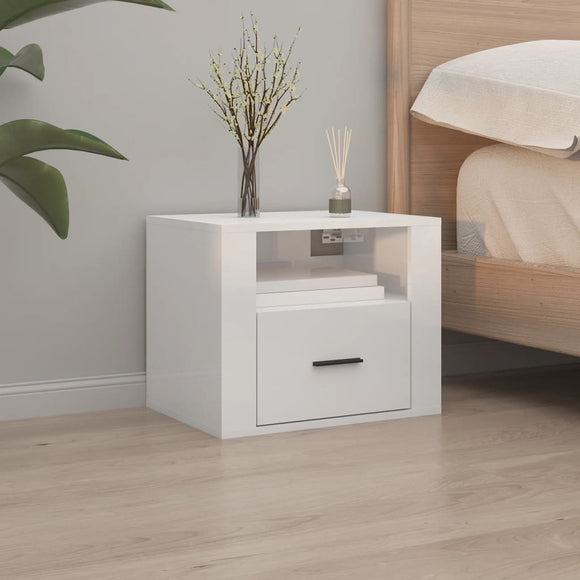 NNEVL Wall-mounted Bedside Cabinet High Gloss White 50x36x40 cm