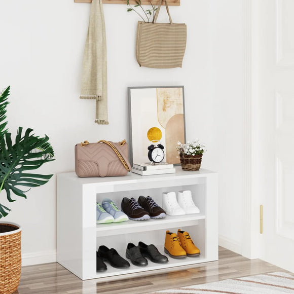 NNEVL Shoe Rack High Gloss White 75x35x45 cm Engineered Wood