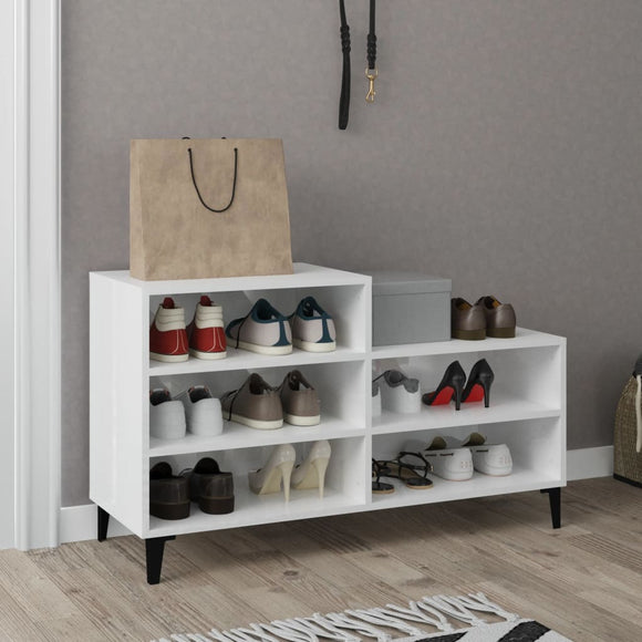 NNEVL Shoe Cabinet High Gloss White 102x36x60 cm Engineered Wood