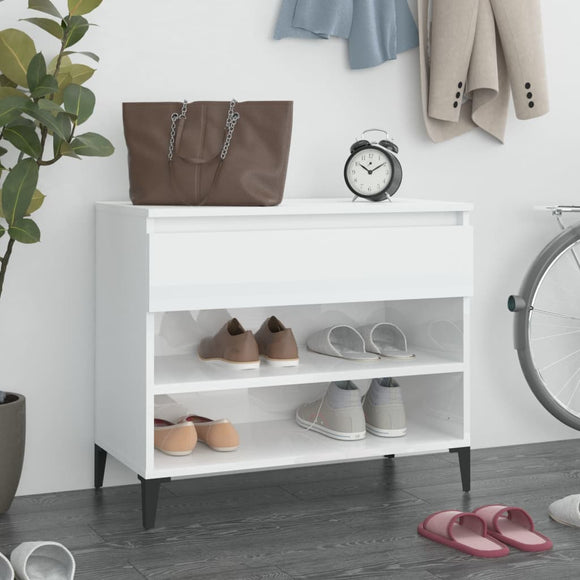 NNEVL Shoe Cabinet High Gloss White 70x36x60 cm Engineered Wood
