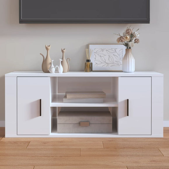 NNEVL TV Cabinet High Gloss White 100x35x40 cm Engineered Wood