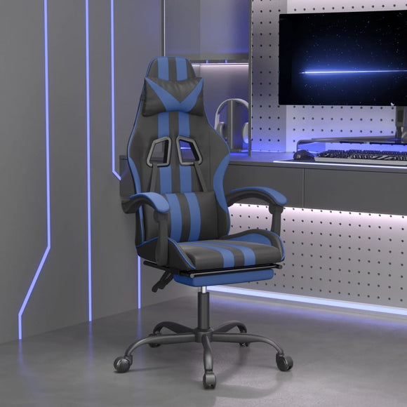 NNEVL Gaming Chair with Footrest Black and Blue Faux Leather