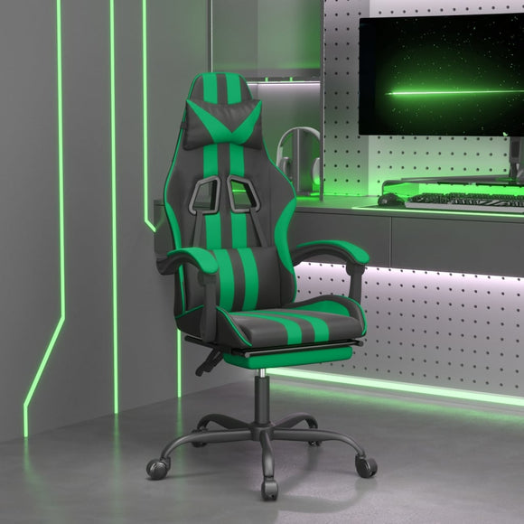NNEVL Gaming Chair with Footrest Black and Green Faux Leather