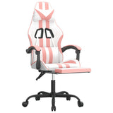 NNEVL Gaming Chair with Footrest White and Pink Faux Leather