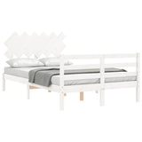 NNEVL Bed Frame with Headboard White 137x187 cm Double Solid Wood