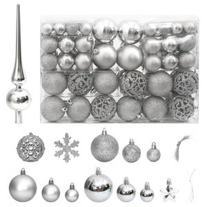 NNEVL 111 Piece Christmas Bauble Set Silver Polystyrene
