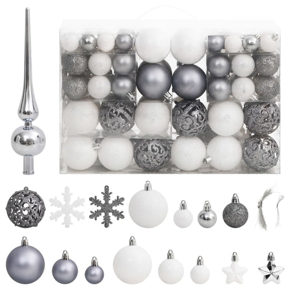 NNEVL 111 Piece Christmas Bauble Set White and Grey Polystyrene
