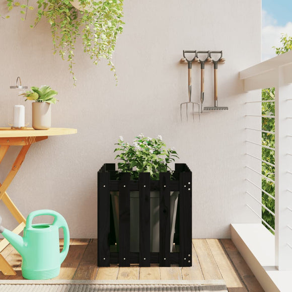 NNEVL Garden Planter with Fence Design Black 50x50x50 cm Solid Wood Pine