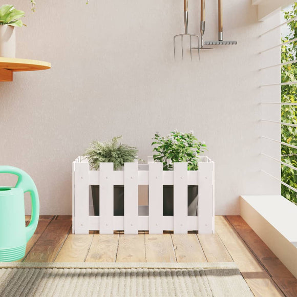 NNEVL Garden Planter with Fence Design White 60x30x30 cm Solid Wood Pine
