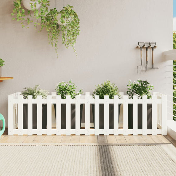 NNEVL Garden Raised Bed with Fence Design White 200x50x50 cm Solid Wood Pine