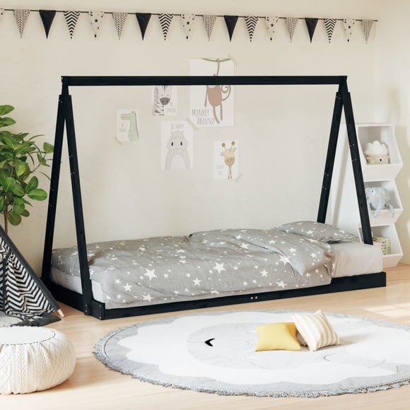 NNEVL Kids Bed Frame Black 90x190 cm Solid Wood Pine